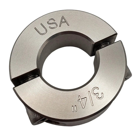 Real Deal Two Piece Shaft Collar With.75 Inch Bore. 303 Stainless Steel Provides Tight Lock Clamping Grip For Industrial Machinery And CNC Routers. Built Solid For Everyday Grind. Includes Hardware. No Fuss Setup.