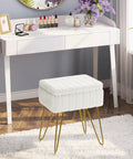 Faux Fur Vanity Stool With Hidden Storage Soft Padded Seat On Four Metal Legs With Anti Slip Feet Modern Makeup Chair