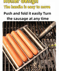 Cool-Touch Hot Dog Roller With Extra Long Wooden Handle Stainless Steel Grill Accessory for gas charcoal and electric grills