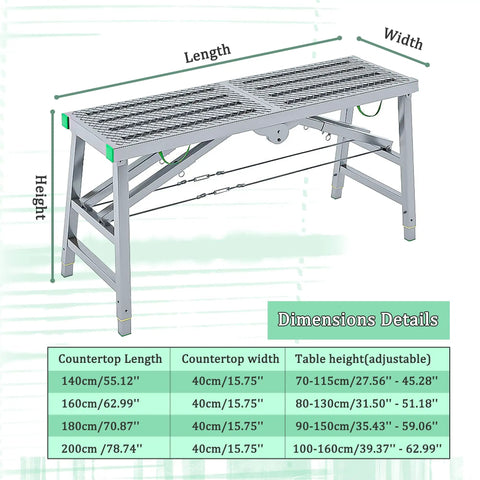 Dimensions of Heavy Duty Folding Scaffold Tower With Adjustable Height And Non Slip Deck Built Like A Tank for work tasks.