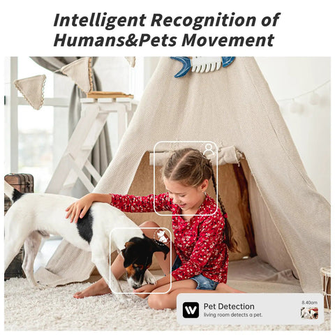 Child with dog detected by Indoor Security Camera Set With 5G And 2.4G WiFi, AI Motion Alerts, inside home tent setup