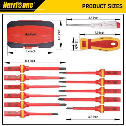 1000V Insulated Electrician Screwdriver Set, 13-Piece Pro Grade Magnetic Chrome-Vanadium Steel With Slotted, Phillips, Pozidriv And Torx Bits, Includes Electroprobe And Removable Handle, VDE And GS Certified For Safe Electrical Work