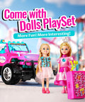 Pink 1 To 16 Scale Remote Control Jeep For Girls With LED Lights Fits Two 5.5 Inch Dolls and accessories in outdoor setting