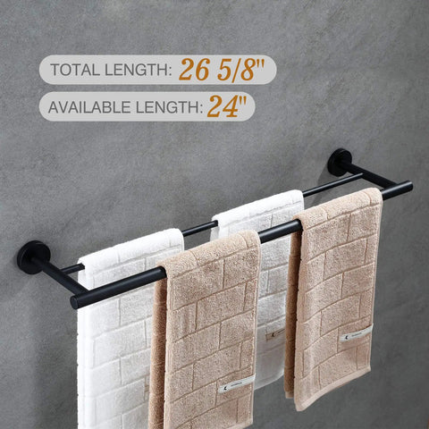 Dope Matte Black Bathroom Accessories Set 24 Inch Double Towel Bar Wall Mounted SUS304 Stainless Steel with towels