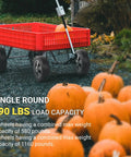 Red garden cart with Two Pack 8 Inch Flat Free Solid Rubber Wheel And Tire Assemblies for hand trucks in garden.