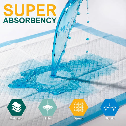 Top Shelf Super Absorbent Disposable Underpads 17 X 24 Inches Bone Dry Finish 100 Count Leak Proof Chux Pads demonstrating super absorbency with water.