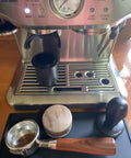 58Mm Bottomless Portafilter With Wooden Handle Compatible With Breville Espresso Machines BES900XL BES920XL BES980XL BES990BSS Includes Filter Basket on espresso machine setup.