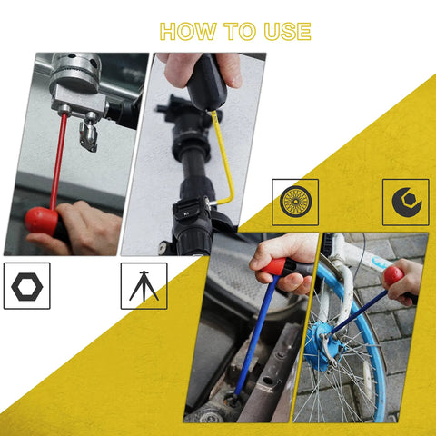 Demonstration of Heavy Duty Hex Key Allen Wrench Set with Metric and Imperial Sizes Torx and Star Bits in use on machinery and bike.