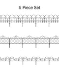 Image showing a Metal Garden Fencing Set Of 5 Interlocking Panels For Flower Beds And Landscaping Decorative Scroll Edging With Lawn Stakes Seven Point Six Feet Of Border Durable Black Patio Ready Yard Border.