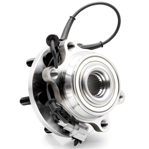 Beefy Front Wheel Hub Bearing Assembly 515065 Compatible With Nissan Frontier 2005 Through 2019, visible with bolts and sensor wire