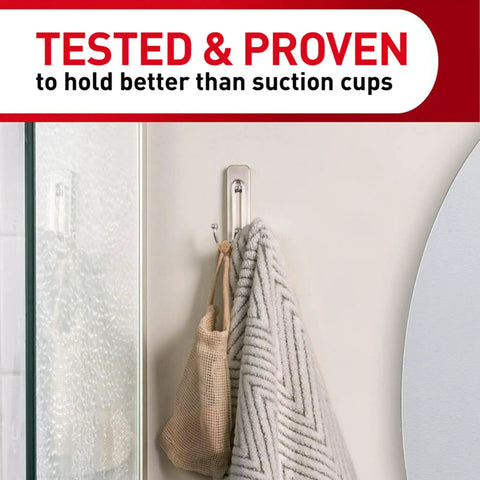 Damage Free Wall Hook Set With Adhesive Strips Large Matte Black Double Hook Holds Up To Four Pounds No Tools Needed shown on wall