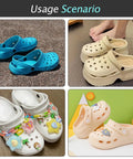 Different styles of Crocs footwear showcasing decorative buttons, ideal for use with Crocs Strap Rivet Kit 10 Pcs.