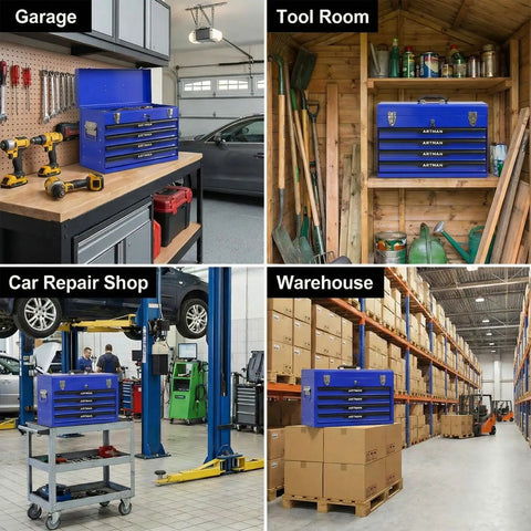 Built Tough 20 Inch Steel Toolbox With Four Drawers in garage, tool room, car repair shop, warehouse showcase