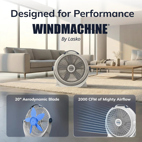 20 Inch High Velocity Floor Fan With Three Speeds And 360 Degree Airflow in a living room setting, showcasing its portability.