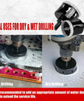 4 Inch Diamond Hole Saw Kit With Pilot Drill Bit, Serrated Brazed Diamond Core Drill Bits For Ceramic Tile Porcelain Glass Stone Granite Marble, Guiding Bit Included, Built To Last And Rust Resistant shown for wet and dry drilling use.