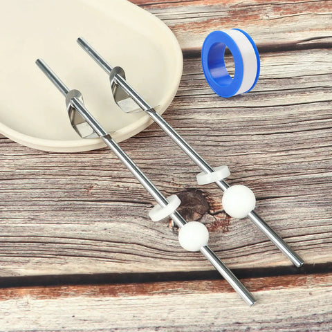 Big Time Bathroom Sink Pop Up Drain Fix Kit Featuring Heavy Duty Chrome Pivot Rod Assembly with clips and PTFE tape.