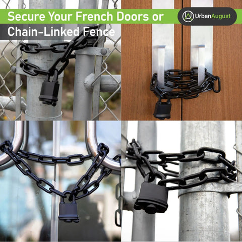 Hardened 8mm Security Chain With Weather Resistant Pad Lock for securing gates and fences, stainless steel heavy duty chain lock.