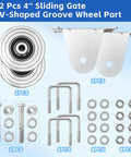 2 Pack 4 Inch V Groove Gate Wheel Kit For Inverted V Track Sliders Heavy Duty Solid Steel Wheels with Mount Brackets