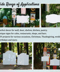 4 Pack 10 Inch Sublimation Door Signs Blanks Aluminum Double Sided Wall Hanging Ornaments For Heat Press DIY Craft Custom Plaque Decor Mix Styles displayed outdoors with trees and wooden figures.