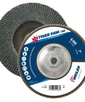 Tiger Paw XHD Pro Grade Heavy Duty Zirconia Alumina Flap Disc Type 27 Flat Backing 7 Inch Diameter Five Eighth Inch Arbor 40 Grit 8600 RPM Pack Of Ten For Metal Grinding And Deburring.