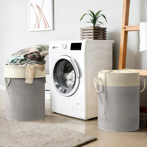Rectangular 75L Collapsible Laundry Hamper With Drawstring Closure And Handles, Freestanding Gray Cotton Basket, Extra Large Capacity For Laundry Day, Perfect Bedroom Or Closet Organizer