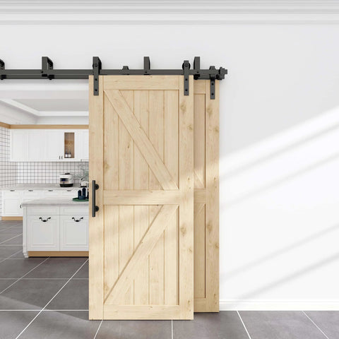 12 Inch Sliding Barn Door Handles Hardware With Flush Finger Pull, Double Sided Design, Heavy Duty Solid Steel Kit on installed doors