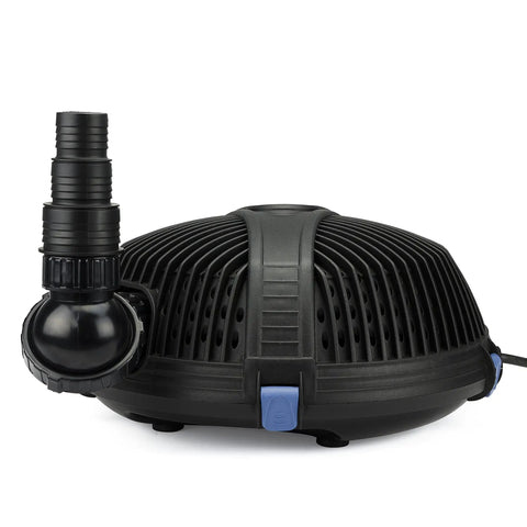 Front view of AquaForce 1000 GPH Solids Handling Submersible Pond Pump with high flow energy saving motor and pre-filter cage.