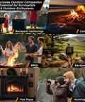 Fast Fire Starter Kit With 25 Fire Plugs For Quick Campfire Ignition Survival Gear For Camping BBQ Fireplace And Outdoor Adventures Reliable Fire Starters You Can Count On, collage of outdoor activities including campfires and BBQs.