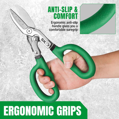 Heavy Duty Tin Snips With Forged Blade And Compound Action For Superior Metal Cutting, 10 Inch Metal Shears with ergonomic handle