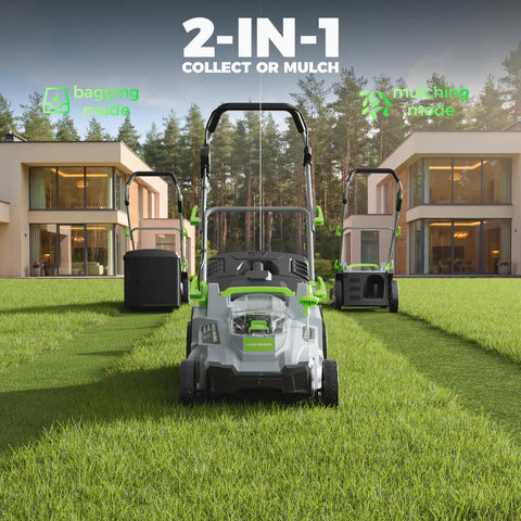 Cordless 40V 17 Inch Lawn Mower With Dual 4Ah Batteries, Brushless 1200W Motor, 6 Level Height Adjustment, 50L Grass Bag, 40 Minute Runtime For Yards Up To 500 Square Meters, Easy Push Start, Quiet Power, Big Yard Companion, 2-in-1 collect or mulch