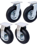 8 Inch Pneumatic Caster Wheels Set Of 4 Swivel And Rigid Heavy Duty for workbench cart with rubber tires and metal plates.