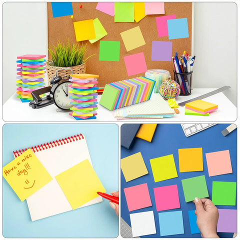 Bulk 60 Pads Sticky Notes 3 By 3 Inches 75 Sheets Each In 12 Colors Self Stick Multicolor Memo Pads used on desk and board