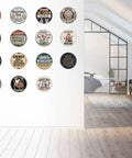 Sick Motorcycle Garage Metal Sign Round Industrial Plaque For Workshop Wall Decor Grease Resistant displayed on a modern wall.