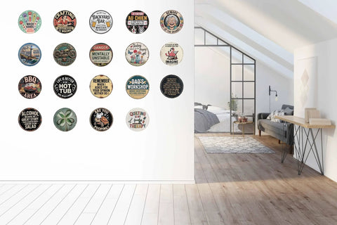 Sick Motorcycle Garage Metal Sign Round Industrial Plaque For Workshop Wall Decor Grease Resistant displayed on a modern wall.