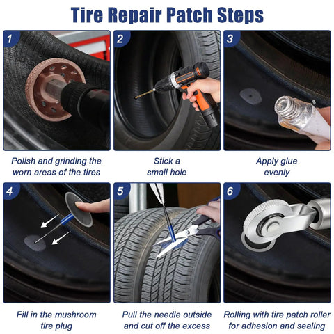 Steps to use All In One Tire Patch Kit 24 Plus 3 Pieces For Puncture Repair With 36 46 60 Mm Patches, Patch Plug Tool