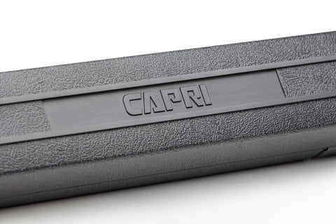 Black case of Industrial Torque Wrench 30 to 150 in-lbs, One Quarter Inch Drive, Matte Chrome Finish, Capri logo visible