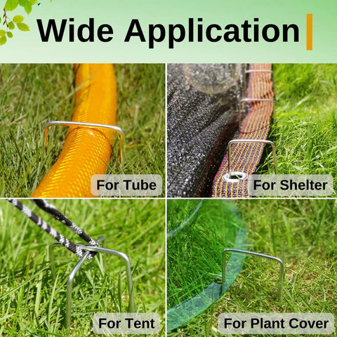 Heavy Duty 25 Piece 6 Inch Landscape Staples Galvanized Steel Stakes For Ground Cover Weed Barrier And Drip Irrigation Tubing Grip Tight U Shaped Pins For Lawn Edging securing tubing, plant cover, and shelter on grass