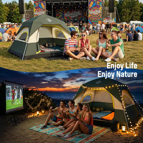 4 Person Camping Tent With Instant Setup In About 50 Seconds, Rainfly And Windproof Design, Easy Pop Up, at festival and beach