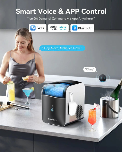 Countertop Nugget Ice Maker With App Control And Self Cleaning, Ready In 7 Minutes, Produces 40lbs Per Day on kitchen counter