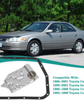 Automatic Transmission Filter Kit For Toyota Camry 1986 To 2001 with car in background, includes metal filter and gasket
