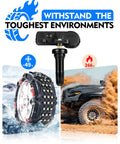 Direct Replacement 315Mhz Tire Pressure Monitoring System Sensor For Gm Trucks Suvs And Cars No Sweat Installation shown with rugged tire in extreme temperatures.