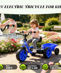 Electric Kid Ride On Trike For Toddlers Ages 2 To 5 With 3 Wheel Design 12V Battery And Dual 35W Motors Safe Durable Power For Stable Smooth Rides Kid Friendly Twist Grip Throttle Non Slip Pedals Easy Start Blue, child riding blue trike