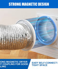 Magnetic Dryer Vent Connection Kit with self-aligning airtight seal and flexible exhaust duct hose adapter in action.