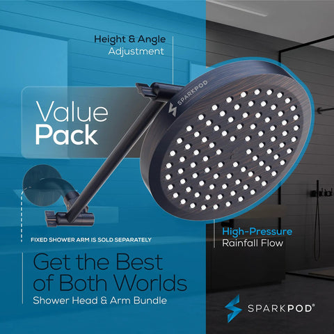 Round Rain Shower Head With Extension Arm, Height Adjustable High Pressure Shower Head, Oil Rubbed Bronze Finish in bathroom