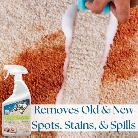 Fast Acting Carpet And Upholstery Stain Remover Spray For Rugs Couches And Car Seats That Quickly Erases Grease Coffee Wine And Pet Stains Non Toxic And Family Safe Leaves No Residue For A Fresh Look clean split image showing stain removal on carpet with spray bottle in corner