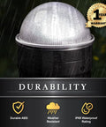 Close-up view of a weather-resistant Summit Chain Link Solar Post Cap Black With High Output LED Lights Up Automatically At Night