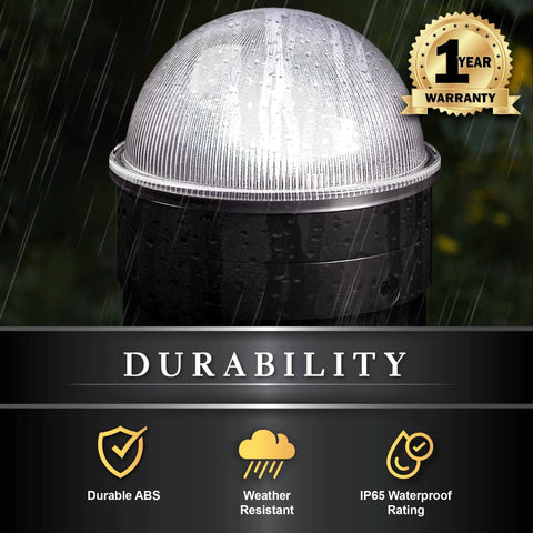 Close-up view of a weather-resistant Summit Chain Link Solar Post Cap Black With High Output LED Lights Up Automatically At Night