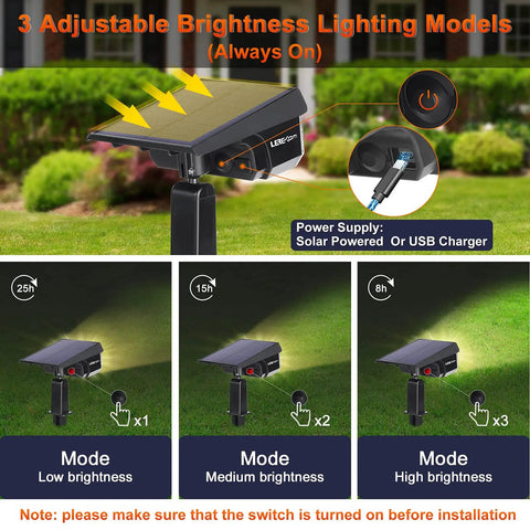 40 LED Solar Landscape Spotlights IP65 Waterproof Outdoor Yard Light 2 Pack Auto On Off Warm White adjustable brightness modes