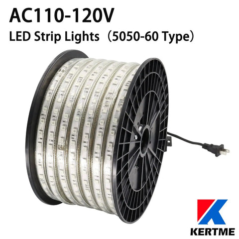 5050 LED Strip Lights AC 110-120V White 6000K, 131.2ft/40m Waterproof Dimmable Rope Light reel with plug