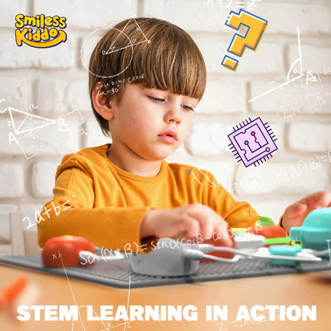 Child using Hands On STEM Electronics Exploration Kit With Over 420 Projects And 35 Circuit Parts A Kid Friendly Totally Fun Learning Toy